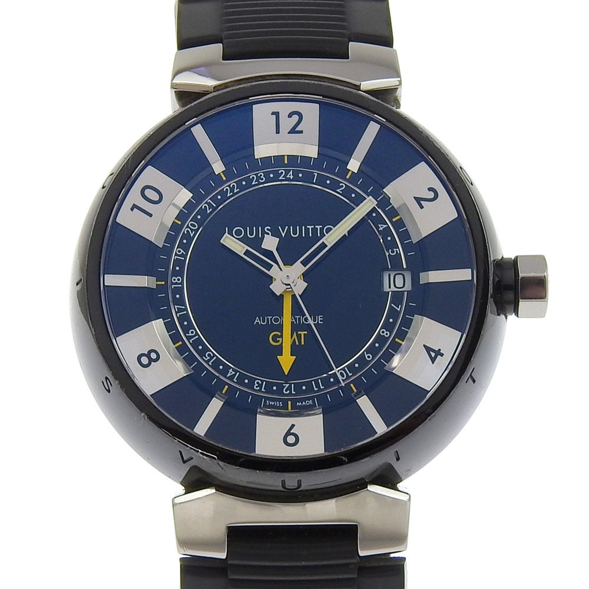 Louis Vuitton Tambour Gmt Watch Q113k Stainless Steel X Rubber Automatic Blac